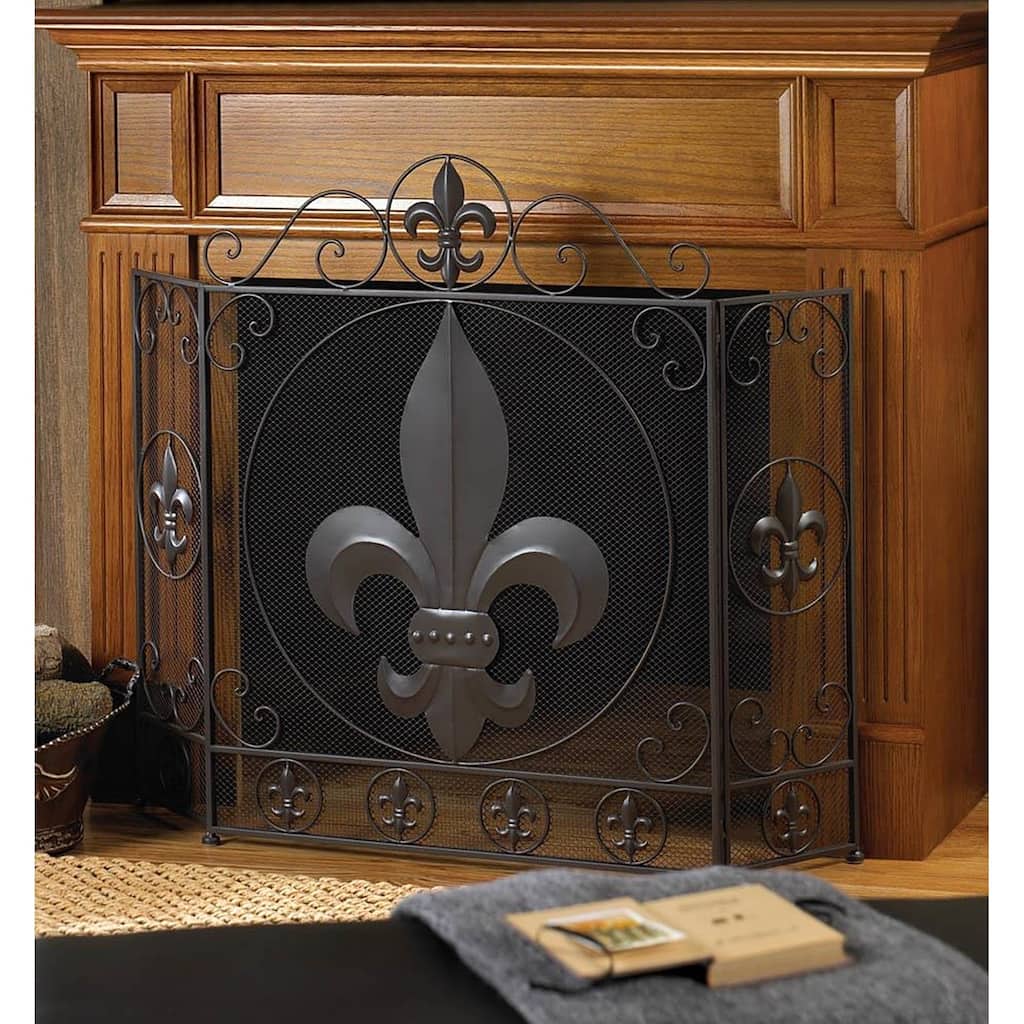 Victorian Fleur De Lis Iron Fireplace Screen