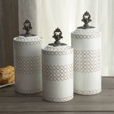 American Atelier Set of 3 Red/Blue/White Canisters