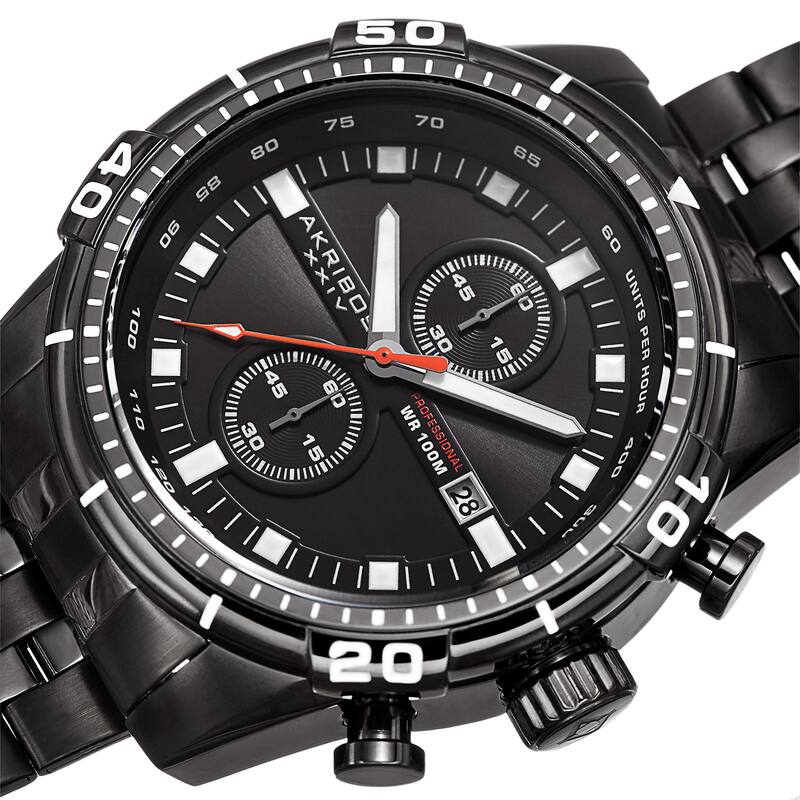 Akribos XXIV Men's Quartz Chronograph Stainless Steel Black Bracelet Watch