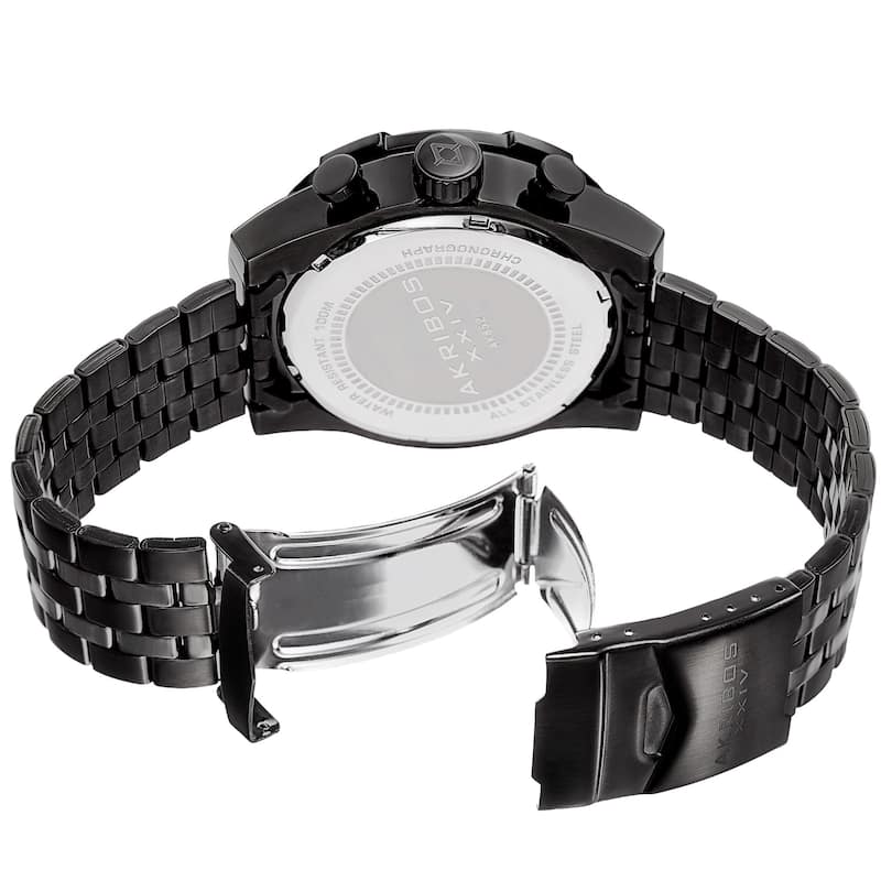 Akribos XXIV Men's Quartz Chronograph Stainless Steel Black Bracelet Watch