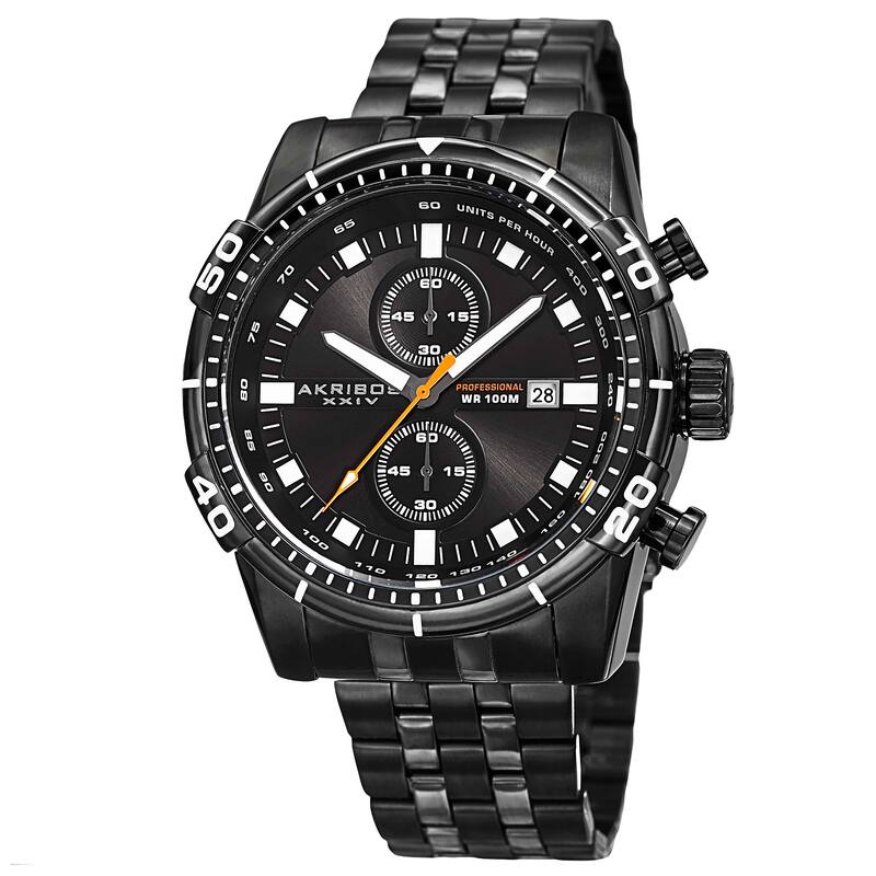 Akribos XXIV Men's Quartz Chronograph Stainless Steel Black Bracelet Watch
