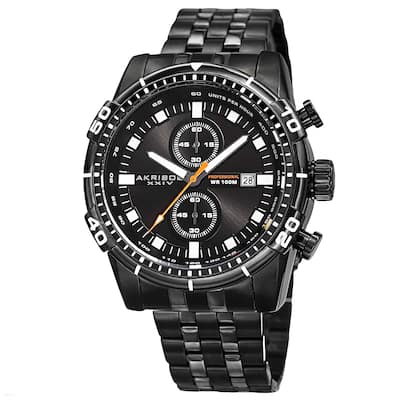 Akribos XXIV Men's Quartz Chronograph Stainless Steel Black Bracelet Watch