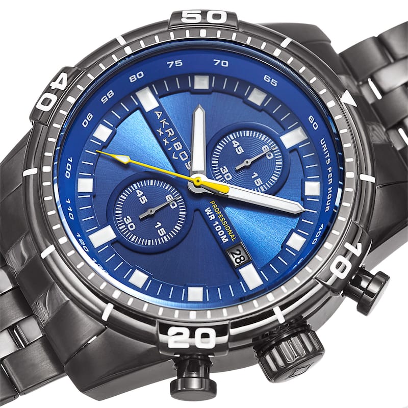 Akribos XXIV Men's Quartz Chronograph Stainless Steel Black Bracelet Watch
