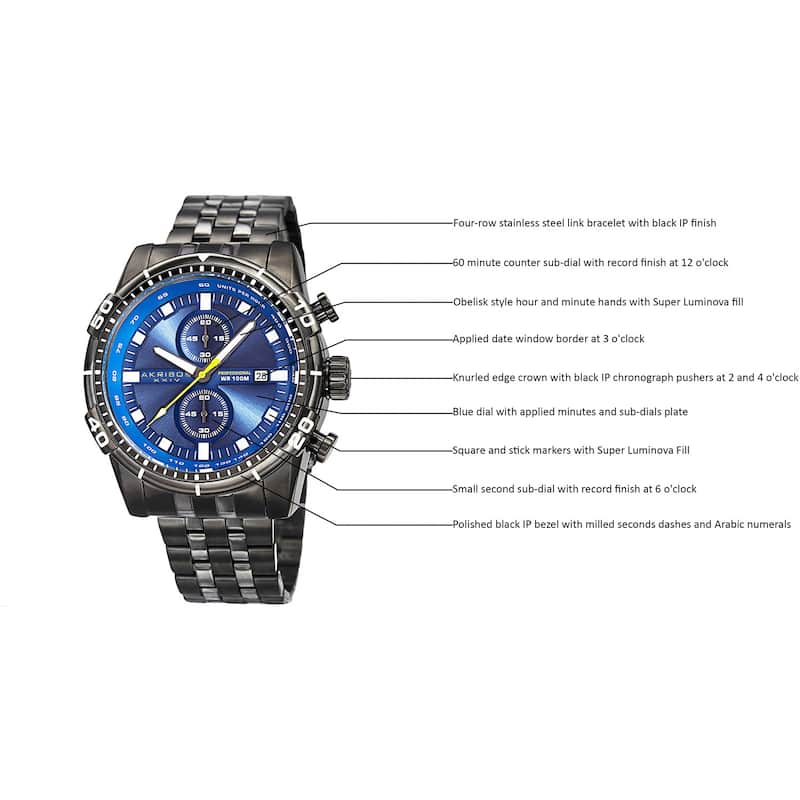 Akribos XXIV Men's Quartz Chronograph Stainless Steel Black Bracelet Watch
