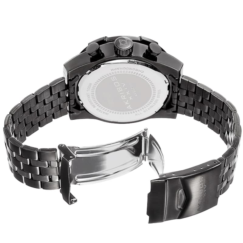 Akribos XXIV Men's Quartz Chronograph Stainless Steel Black Bracelet Watch
