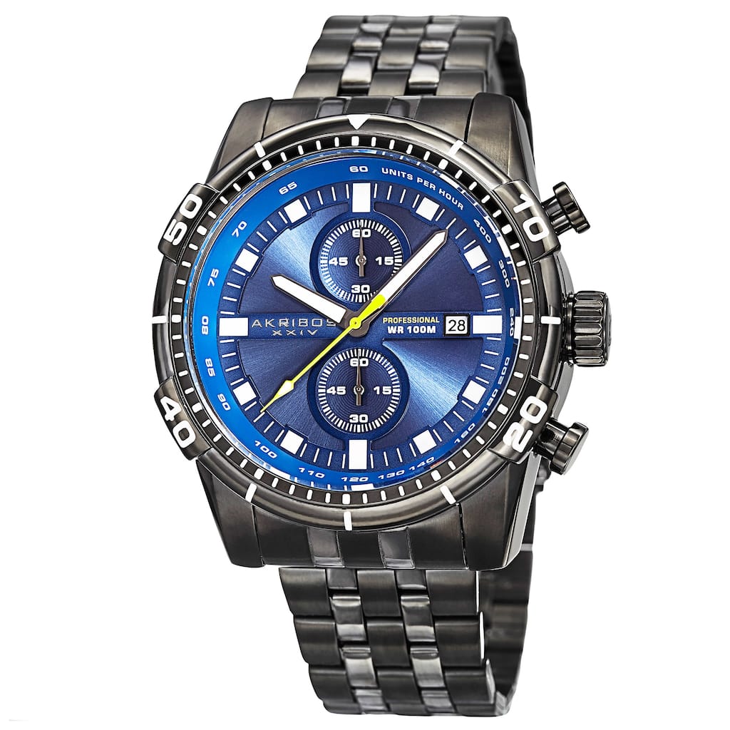 Akribos XXIV Men's Quartz Chronograph Stainless Steel Black Bracelet Watch
