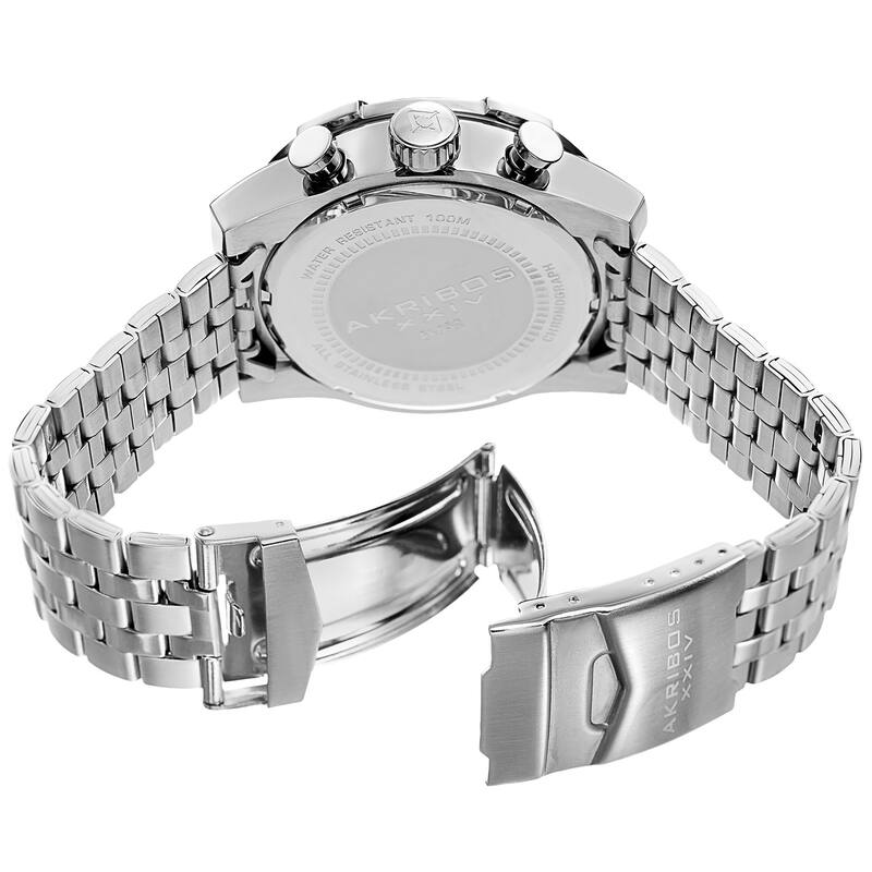 Akribos XXIV Men's Quartz Chronograph Stainless Steel Silver-Tone Bracelet Watch - BLue