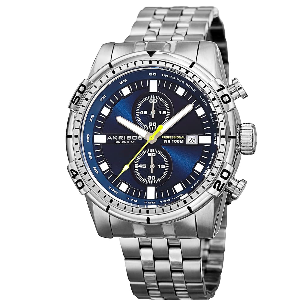 Akribos XXIV Men's Quartz Chronograph Stainless Steel Silver-Tone Bracelet Watch - BLue