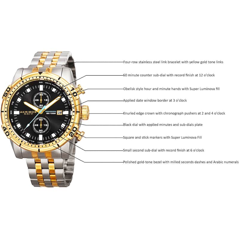 Akribos XXIV Men's Quartz Chronograph Stainless Steel Two-Tone Bracelet Watch