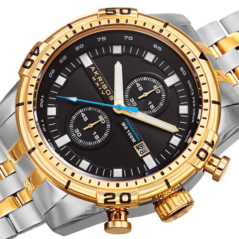 Akribos XXIV Men's Quartz Chronograph Stainless Steel Two-Tone Bracelet Watch
