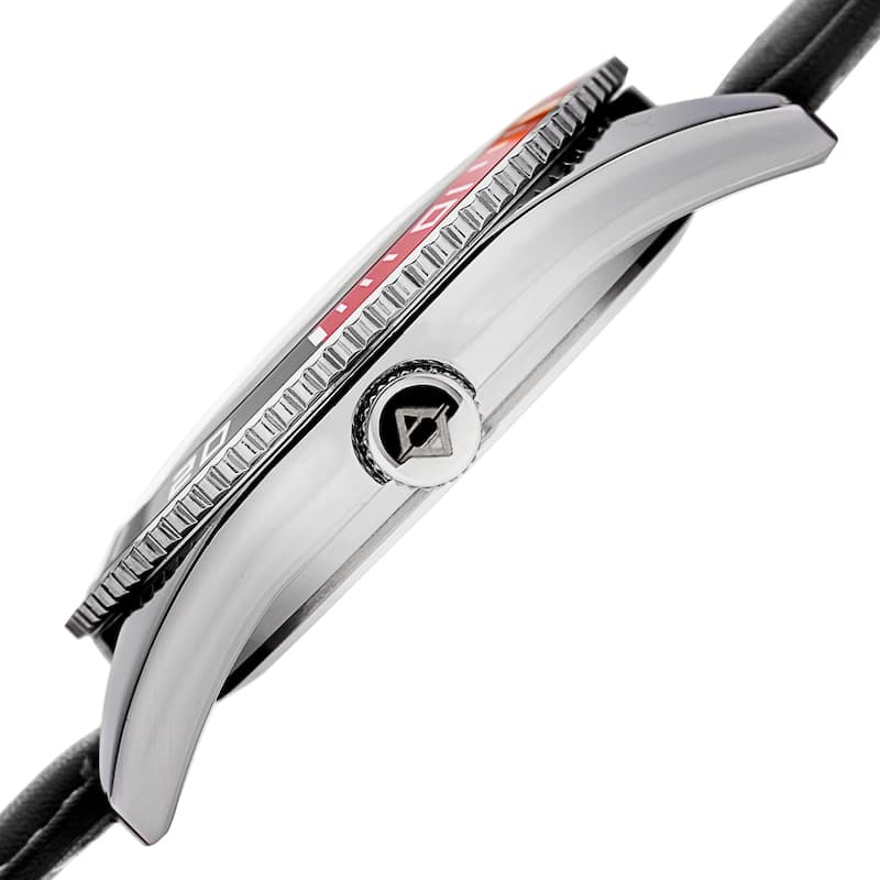 Akribos XXIV Men's Quartz Rotating Bezel Leather Silver-Tone Strap Watch - silver