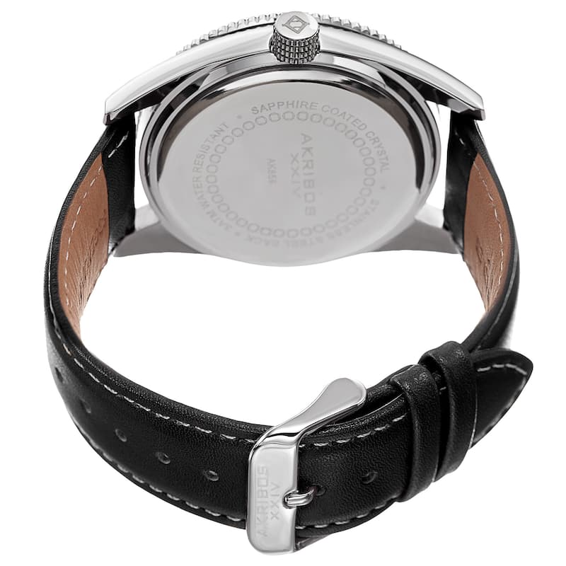 Akribos XXIV Men's Japanese Quartz Rotating Bezel Leather Strap Watch