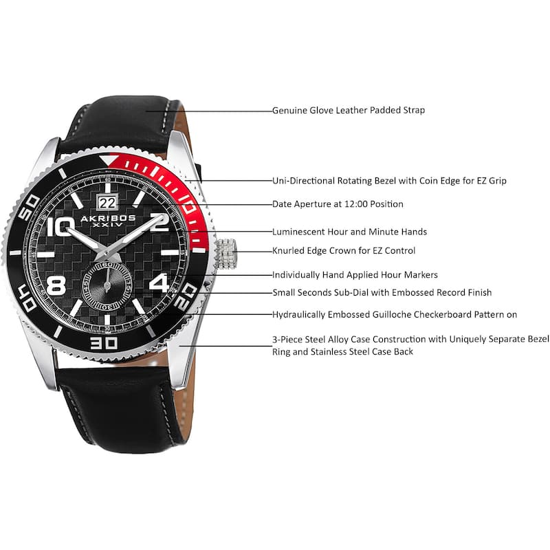 Akribos XXIV Men's Japanese Quartz Rotating Bezel Leather Strap Watch
