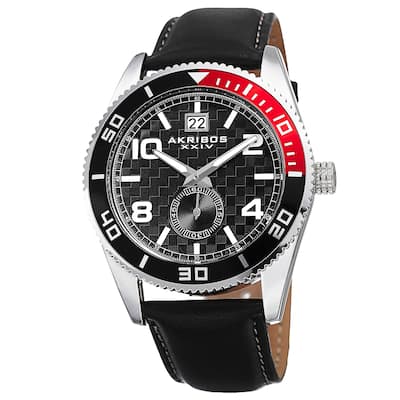 Akribos XXIV Men's Japanese Quartz Rotating Bezel Leather Strap Watch