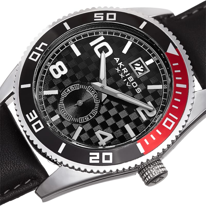 Akribos XXIV Men's Japanese Quartz Rotating Bezel Leather Strap Watch