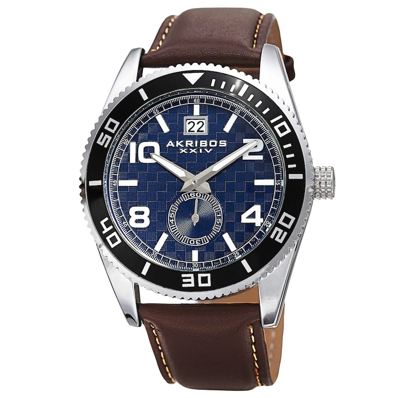Akribos XXIV Men's Japanese Quartz Rotating Bezel Leather Strap Watch