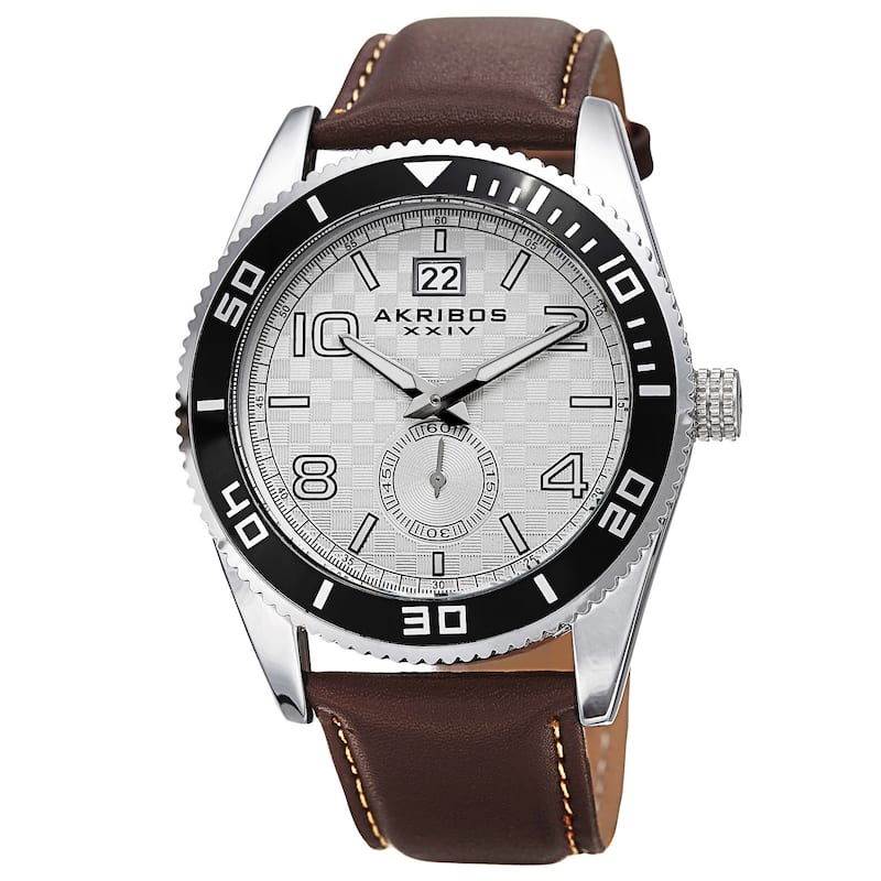 Akribos XXIV Men's Japanese Quartz Rotating Bezel Leather Strap Watch