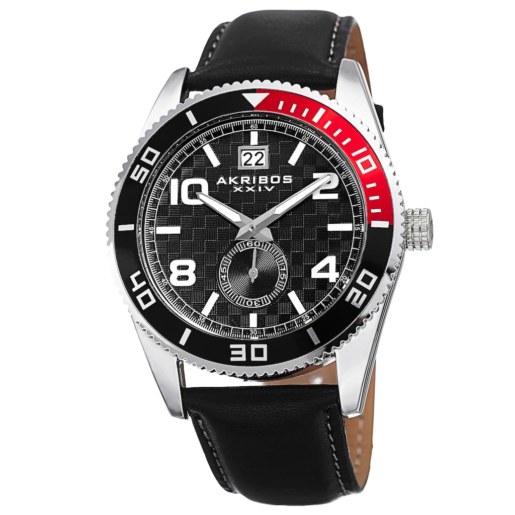 Akribos XXIV Men's Japanese Quartz Rotating Bezel Leather Strap Watch