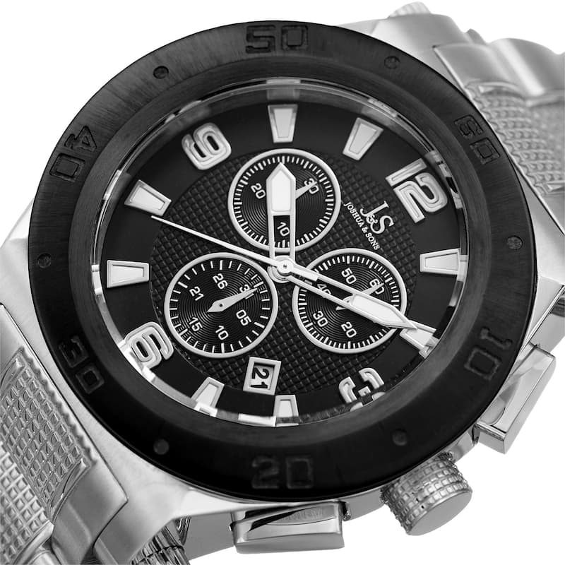 Joshua & Sons Men's Swiss Quartz Chronograph Multifunction Stainless Steel Silver-Tone Bracelet Watc - silver