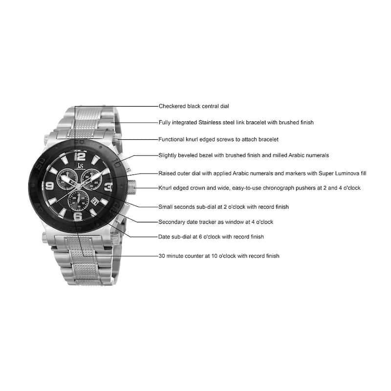 Joshua & Sons Men's Swiss Quartz Chronograph Multifunction Stainless Steel Silver-Tone Bracelet Watc - silver