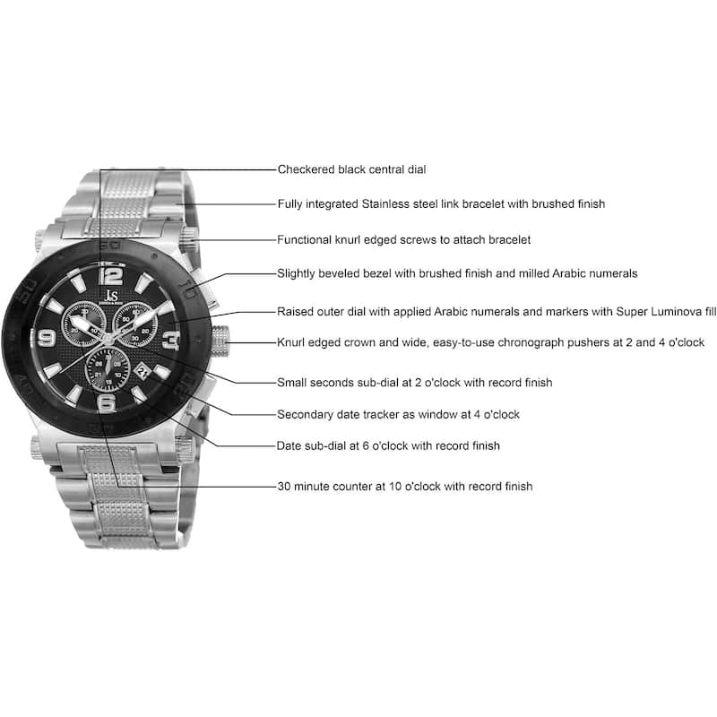 Joshua & Sons Men's Swiss Quartz Chronograph Multifunction Stainless Steel Silver-Tone Bracelet Watc - silver