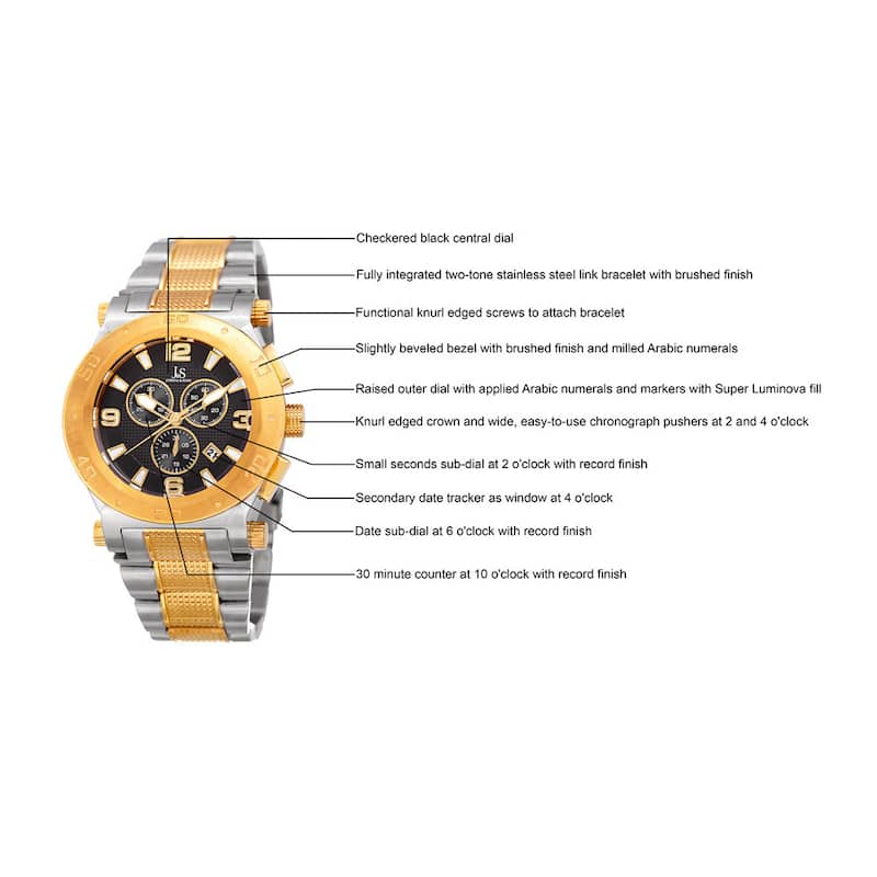 Joshua & Sons Men's Swiss Quartz Chronograph Multifunction Stainless Steel Two-Tone Bracelet Watch - Gold