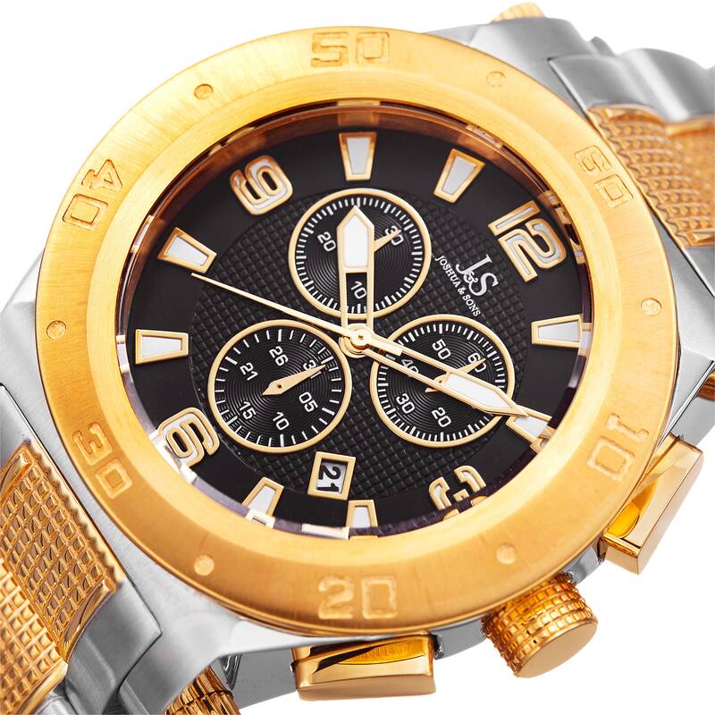 Joshua & Sons Men's Swiss Quartz Chronograph Multifunction Stainless Steel Two-Tone Bracelet Watch - Gold