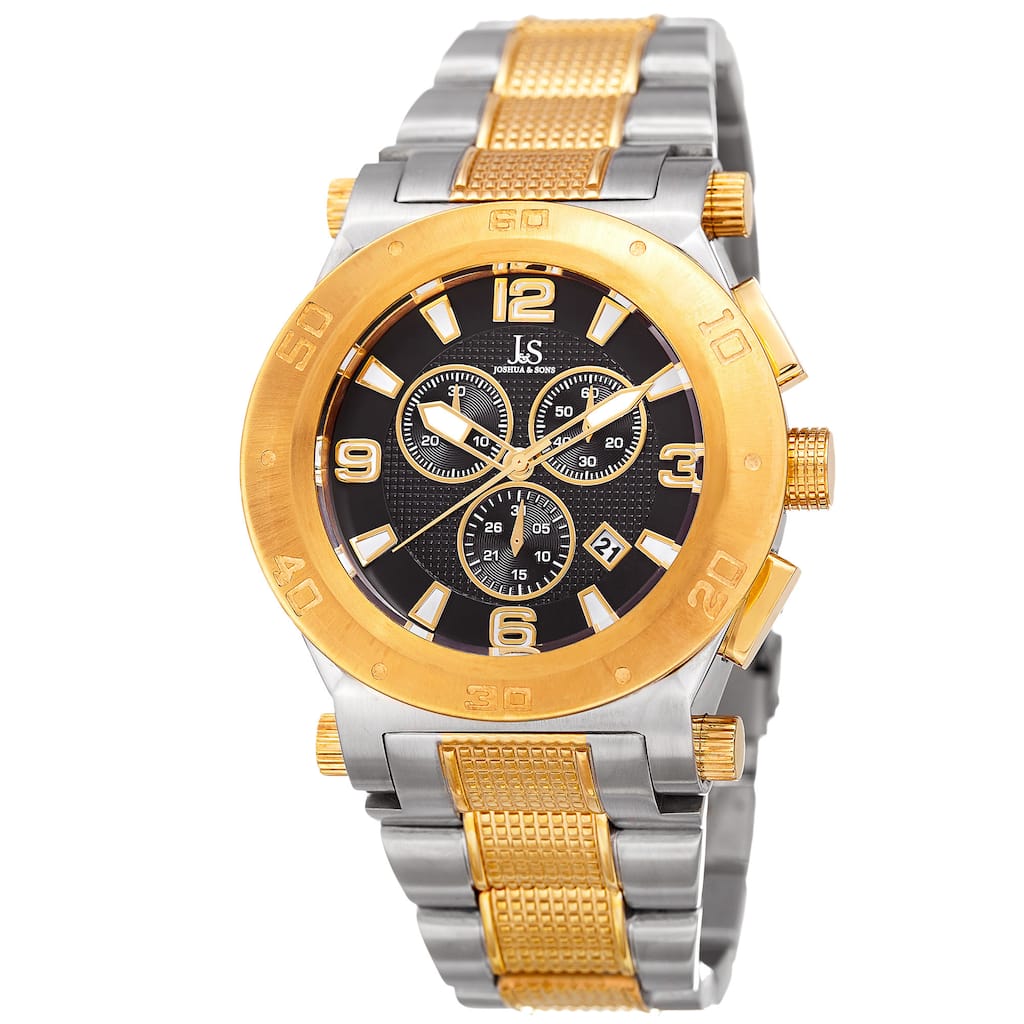 Joshua & Sons Men's Swiss Quartz Chronograph Multifunction Stainless Steel Two-Tone Bracelet Watch - Gold