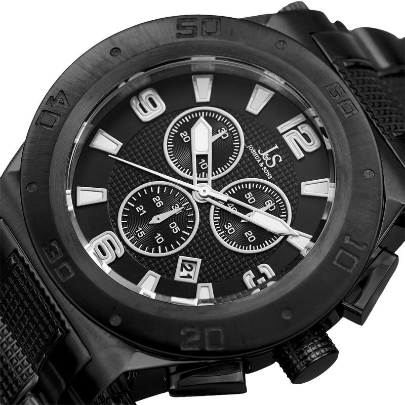 Joshua & Sons Men's Swiss Quartz Chronograph Multifunction Stainless Steel Black Bracelet Watch