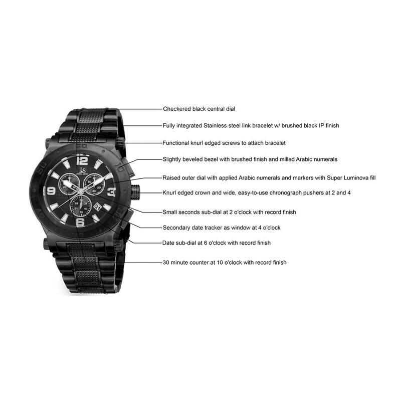 Joshua & Sons Men's Swiss Quartz Chronograph Multifunction Stainless Steel Black Bracelet Watch