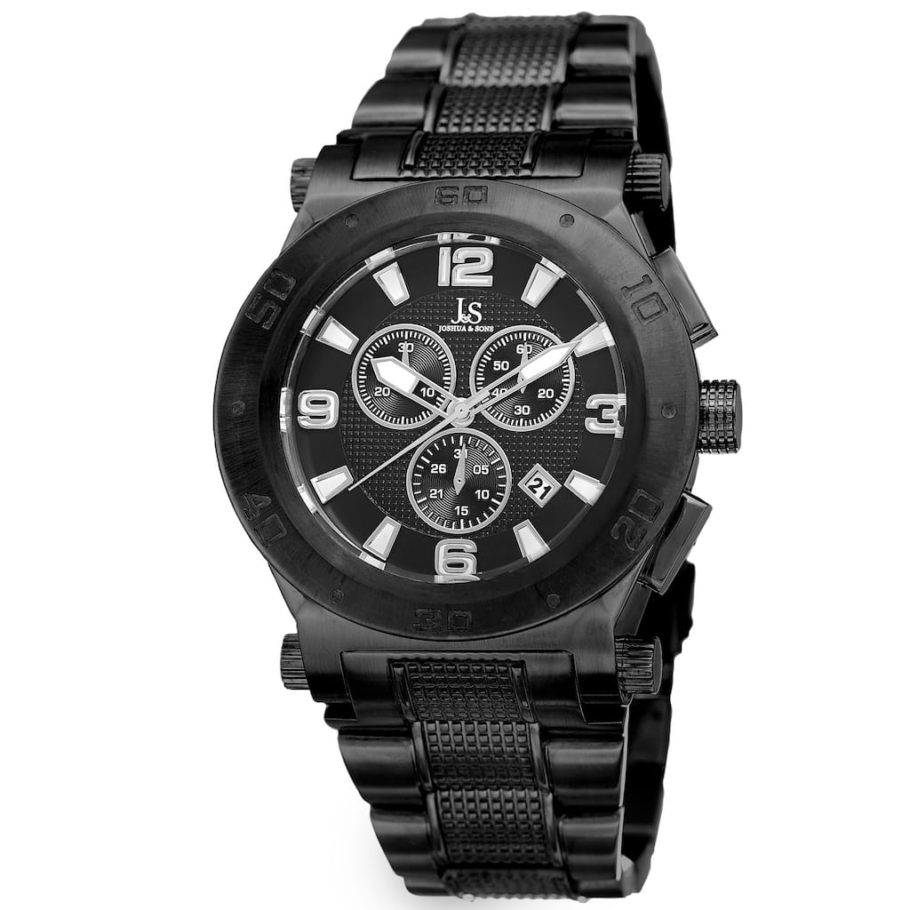 Joshua & Sons Men's Swiss Quartz Chronograph Multifunction Stainless Steel Black Bracelet Watch