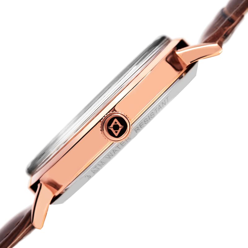 Akribos XXIV Men's Quartz Transparent Dial Leather Rose-Tone Strap Watch - brown
