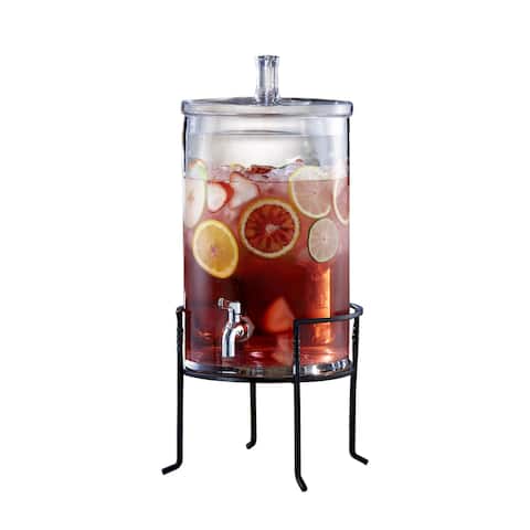 2.5-gallon Glass Beverage Dispenser with Metal Stand