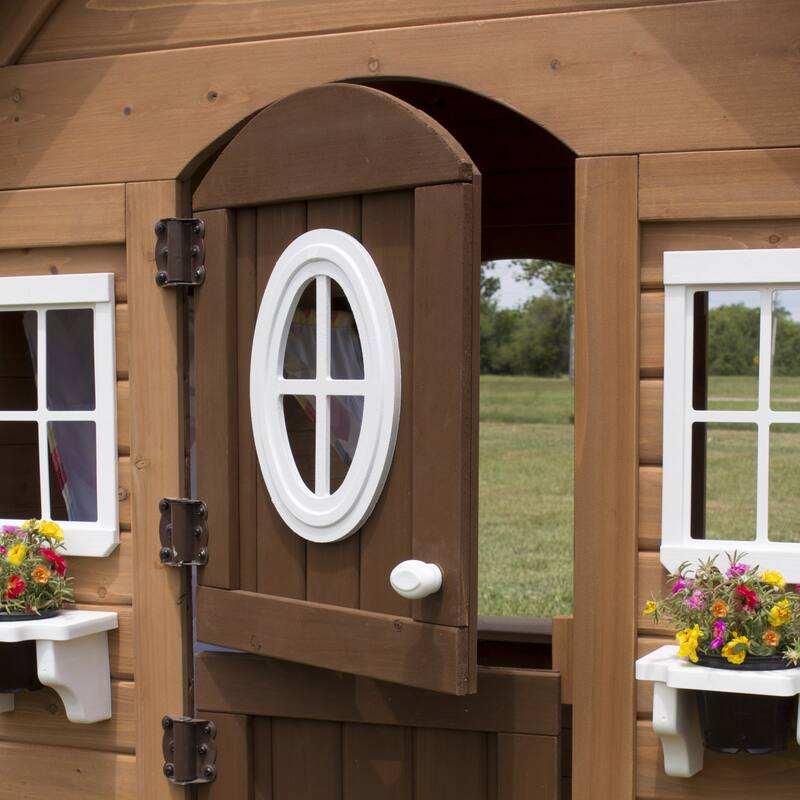 Backyard Discovery Aspen Cedar Wooden Playhouse with Play Kitchen