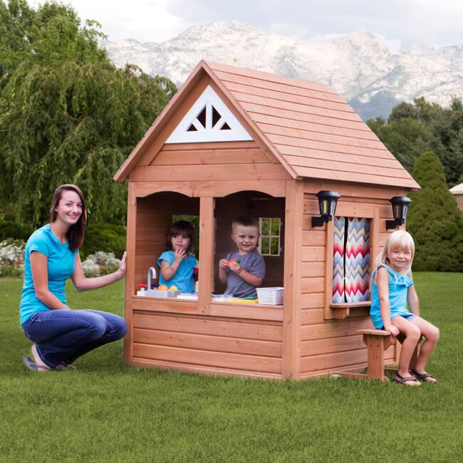 Backyard Discovery Aspen Cedar Wooden Playhouse with Play Kitchen