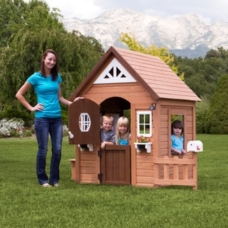 Backyard Discovery Aspen Cedar Wooden Playhouse with Play Kitchen