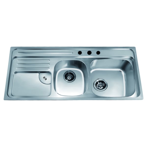 Shop Dawn Top Mount Double Bowl Sink with Integral Drain Board and 3