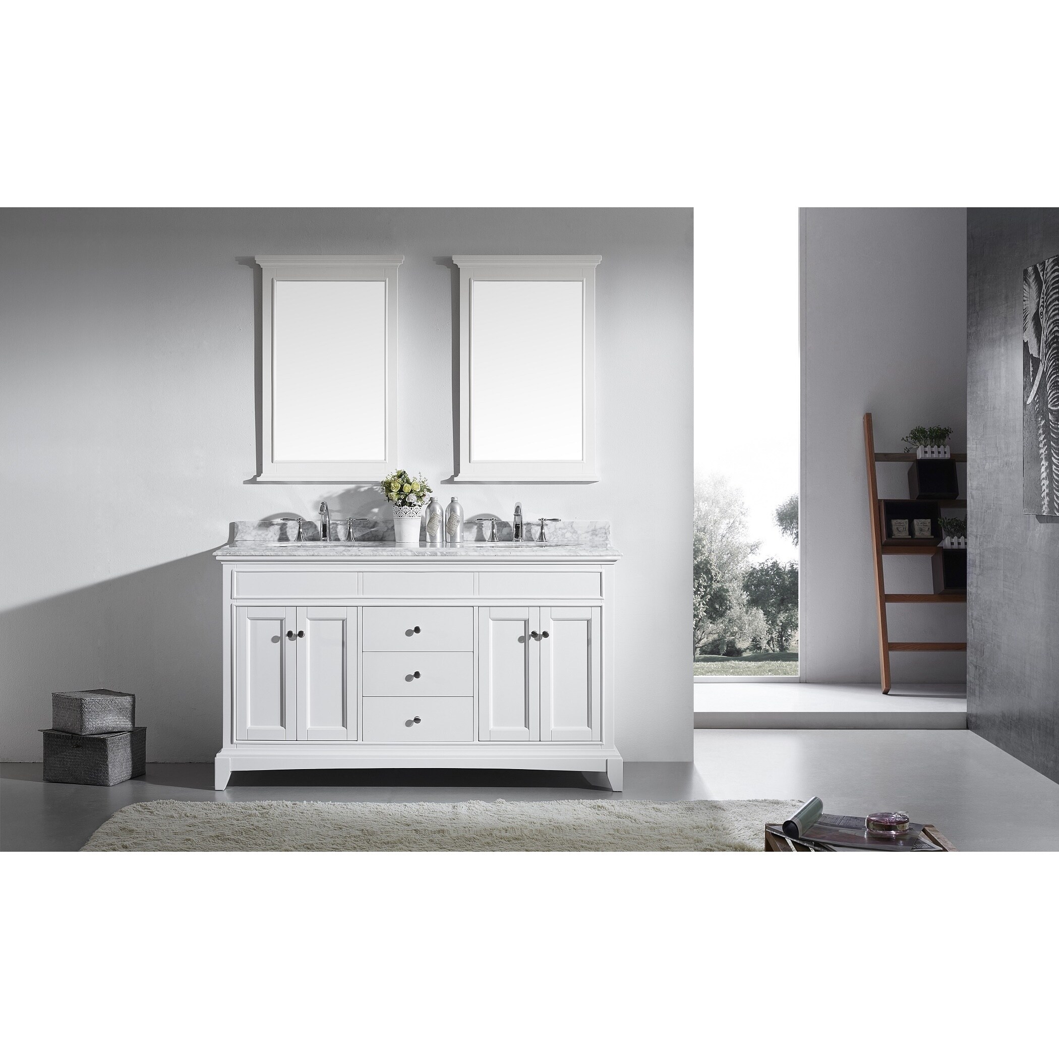 Eviva Elite Stamford 60" White Double Sink Bathroom Vanity White Double