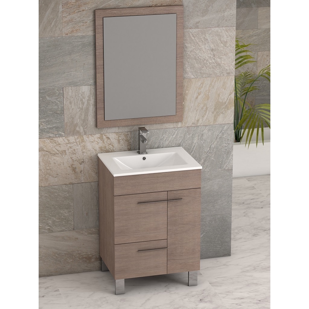 Eviva Cup 24 Inch Medium Oak Modern Bathroom Vanity With White Integrated Porcelain Sink