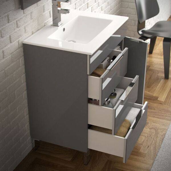 Shop Eviva Geminis 28 Inch Grey Modern Bathroom Vanity With White