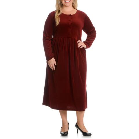 La Cera Women's Plus Size Solid Velour Dress