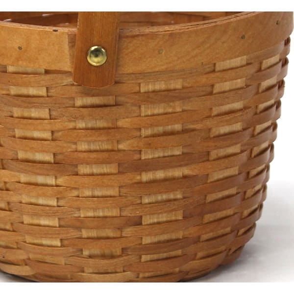 Small Round Natural Woodchip Wooden Decorative Storage Basket with Handle