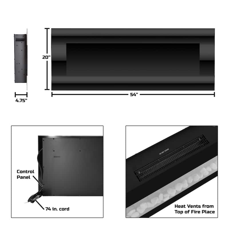 Northwest 54-Inch Wall Electric Fireplace, Black