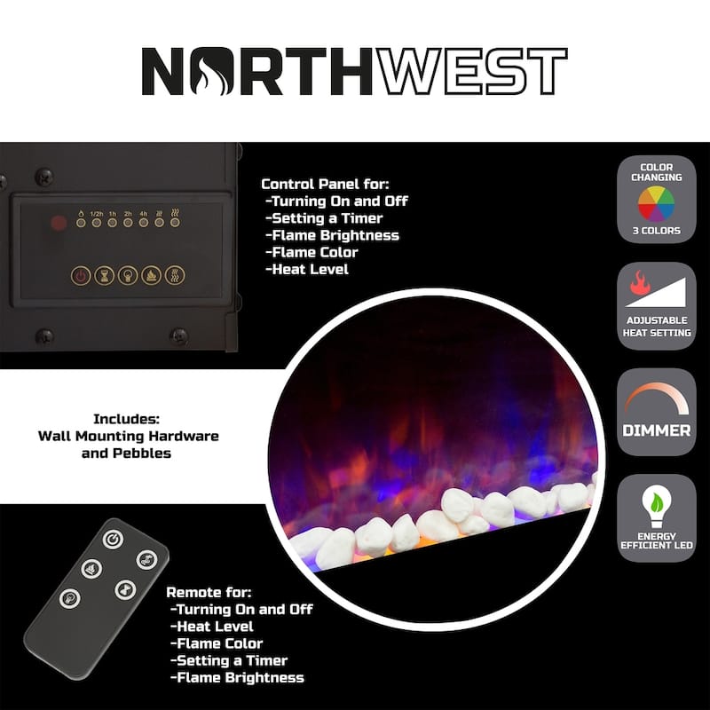 Northwest 54-Inch Wall Electric Fireplace, Black