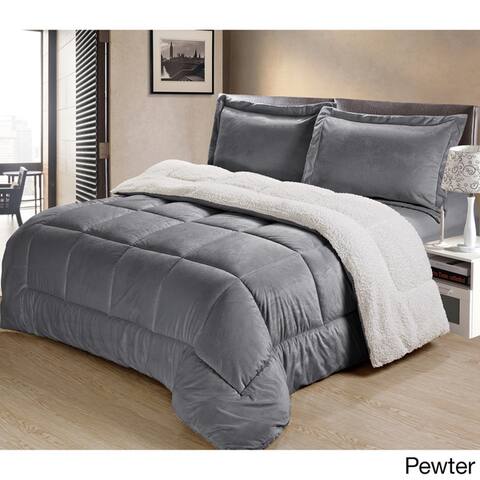 Swift Home Reversible Flannel and Sherpa Down Alternative Bedding Comforter Set