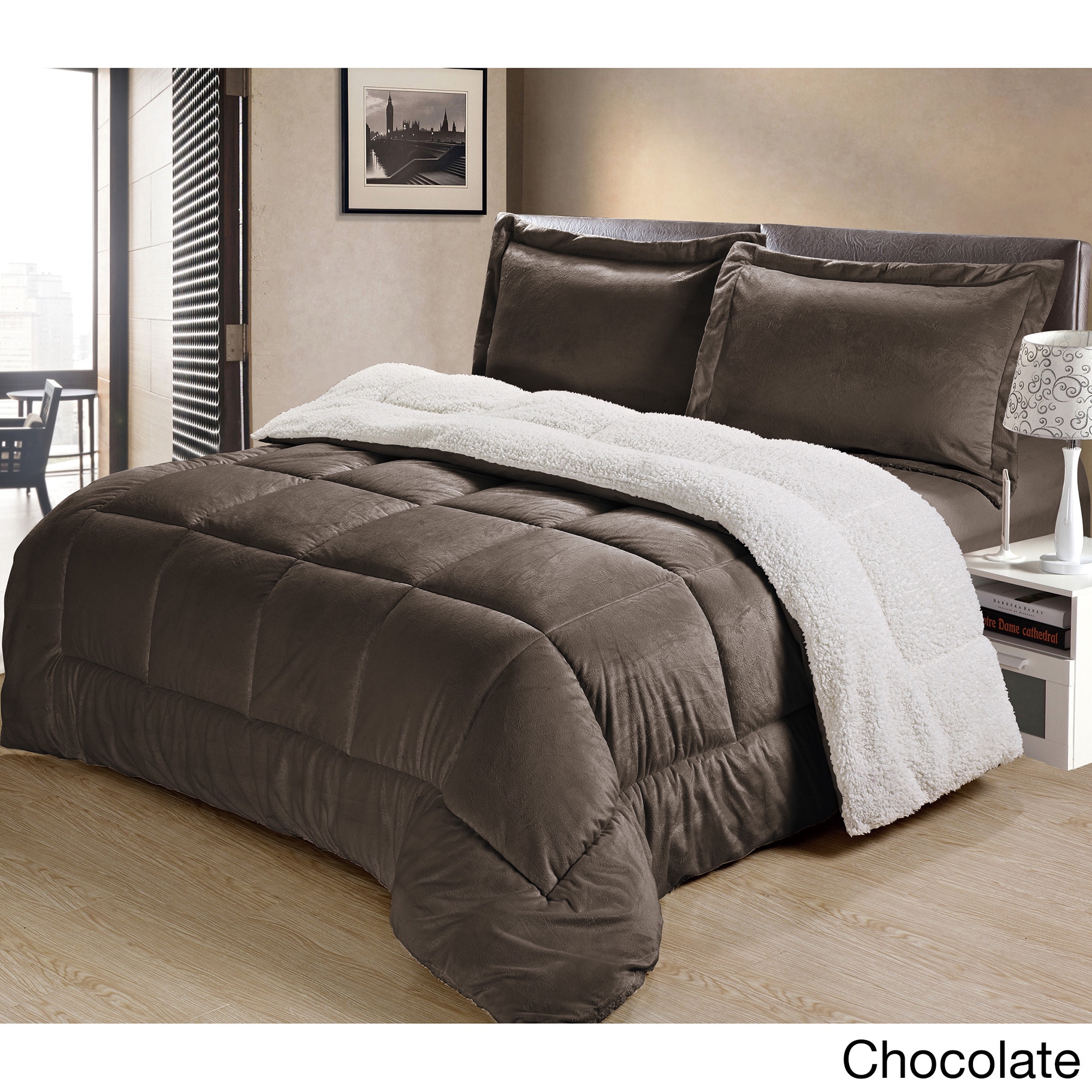 Shop Ultra Mink Faux Fur And Sherpa 3 Piece Comforter Set King