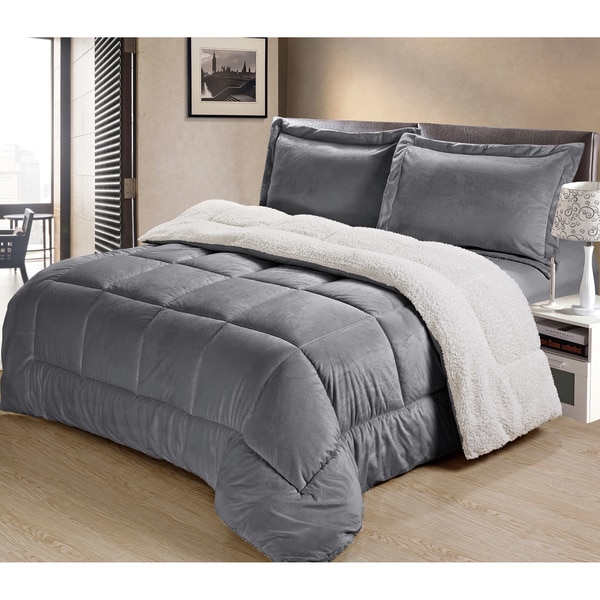 Ultra-Plush Mink Faux-Suede and Sherpa 3-piece Comforter Set - Free ...