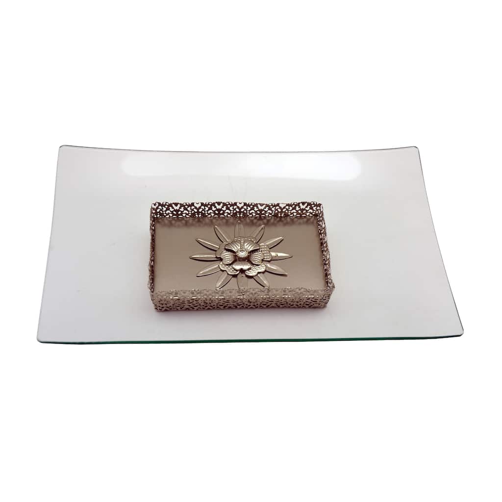 Glass Rectangle Platter on Metallic Base