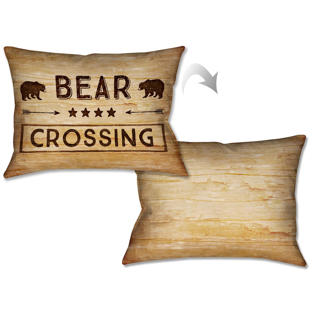Laural Home Rustic Cabin Bear Crossing Decorative Pillow 14x20