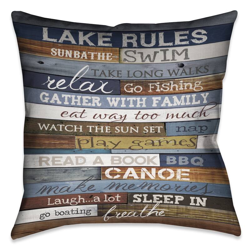 Laural Home Lake Rules Indoor Decorative Pillow 18x18